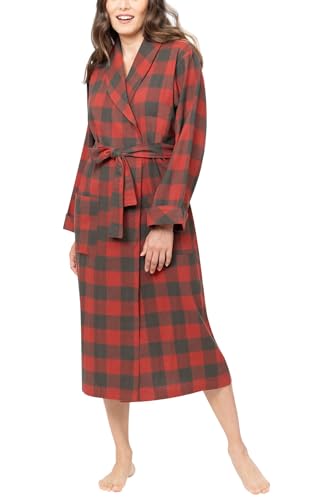 PajamaGram Lange Damen Bademäntel - Flanell Robe Damen, Buffalo Plaid, Medium von PajamaGram