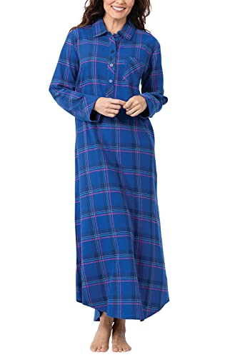 PajamaGram Langes Flanell-Nachthemd – Damen-Nachthemd, kariert, indigo, Medium von PajamaGram