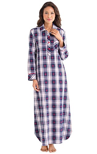 PajamaGram Langes Flanell Nachthemd - Frauen Nachthemd, Plaid, Schneefall Plaid, Small von PajamaGram