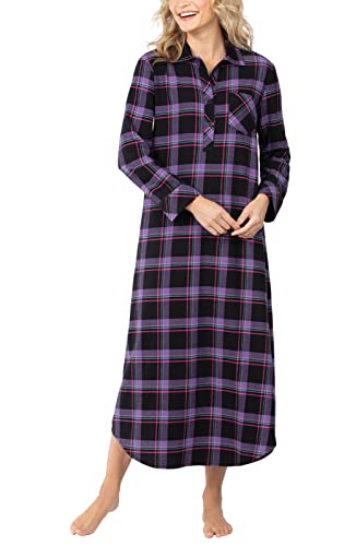 PajamaGram Langes Flanell Nachthemd - Frauen Nachthemd, Plaid, Schwarz, Large von PajamaGram