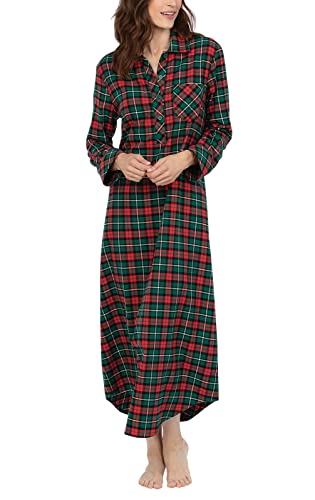 PajamaGram Langes Flanell Nachthemd - Frauen Nachthemd, Plaid, rot / grün, Large von PajamaGram