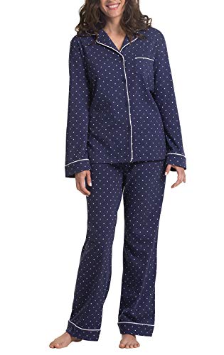 PajamaGram Oh-So-Soft - Damen Schlafanzug - Pünktchenmuster - Boyfriend-Stil - Dunkelblau - M von PajamaGram
