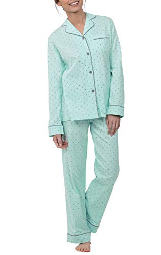 PajamaGram Oh-So-Soft - Damen Schlafanzug - Pünktchenmuster - Boyfriend-Stil - Mintgrün - M von PajamaGram