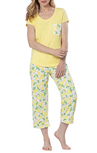 PajamaGram Pyjama für Damen, Baumwolle, Capri-Pyjama-Sets - Gelb - Small von PajamaGram