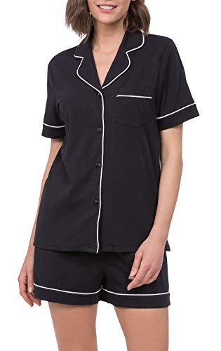 PajamaGram Pyjama für Damen – Damen-Pyjama, kurze Sets, 100 % Baumwolle, Schwarz, M von PajamaGram