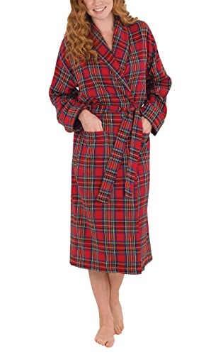 PajamaGram Stewart - Damen Morgenmantel - Baumwollflanell - Karomuster - Rot - M/L von PajamaGram