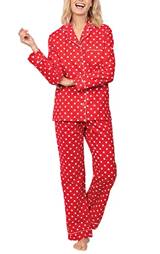 PajamaGram Winter-Pyjama für Damen – Flanell-Pyjama für Damen, Rot/Ausflug, einfarbig (Getaway Solids), S von PajamaGram