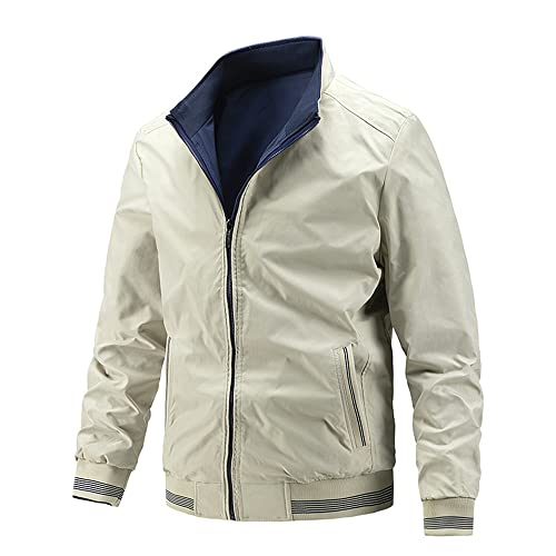 Doppelseitige Jacke Herren Sport Mode Dünne Leichte Bequeme Herren Übergangsjacke Frühling Business Casual Holiday Herren Jacke C-Apricot XXL von Pajiay