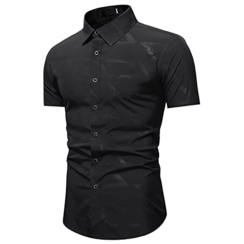 Hemd Herren Slim Fit Business Casual Herren Kurzarm Urban Mode Druck Herren Shirt Stretch Atmungsaktiv Knöpfe Kent-Kragen Herren Henley Hemd K-011 M von Pajiay