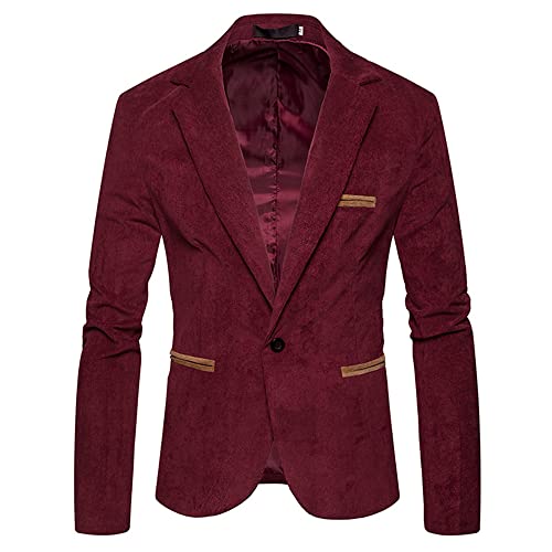 Pajiay Anzüge Herren Revers Slim Fit Cord Jacke Herren Frühling Herbst Mode Lassig Übergangsjacke Herren Business Gastgeber Hochzeit Bankett Anzüge Jacke Herren B-Red XXL von Pajiay