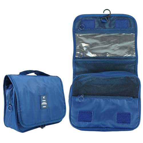 Pakana® Reise-Kulturbeutel mit wiederverwendbaren Geschenkflaschen, Kulturbeutel für Damen und Herren, Kosmetiktasche zum Aufhängen, Einfarbig - Blau, Cerrado: 21 * 24 * 9 - Abierto: 42 * 24 * 9 von Pakana