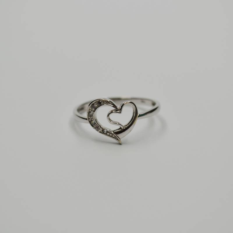 Doppel-Herz-Ring 14 K Weißgold Ring, Verlobungsring, Versprechen Cluster-Ring von Pakdel