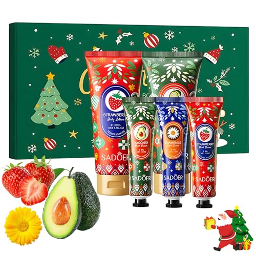 Weihnachtliches Handcreme & Körperlotion Geschenkset - 2x100ml Körpercreme & 3x30ml Handpflegecreme, Feuchtigkeitspflege für Trockene Haut/Hände, Weihnachtsgeschenkset für Frauen/Damen/Mama/Männer Weihnachtliches Handcreme & Körperlotion Geschenkset - 2x100ml Körpercreme & 3x30ml Handpflegecreme, Feuchtigkeitspflege für Trockene Haut/Hände, Weihnachtsgeschenkset für Frauen/Damen/Mama/Männer von Pakfung