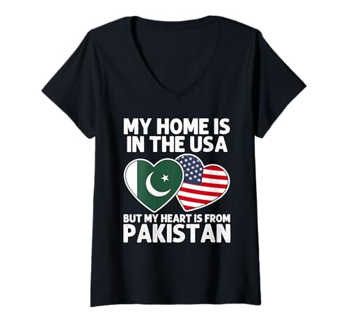 Damen My Home USA My Heart Pakistan Pakistani American Pride Flagge T-Shirt mit V-Ausschnitt Damen My Home USA My Heart Pakistan Pakistani American Pride Flagge T-Shirt mit V-Ausschnitt von Pakistan Pride Flag Apparel