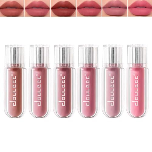 6Pcs Matte Lip Gloss Set,Wasserdichter Silky Velvet Liquid Lippenstift Langlebiger Nude Pink Lippenfleck für Frauen Lippen-Make-up von Pakivs