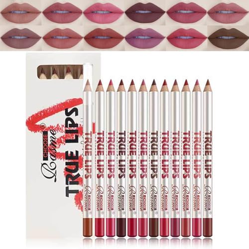 Pakivs 12 Farben Matte Lip Liner Lippenstift Set, Langlebiger wasserfester Lippenstift, Velvet Nude Liner Bleistift Stift, One Step Lippen Make-up Kit für Frauen von Pakivs