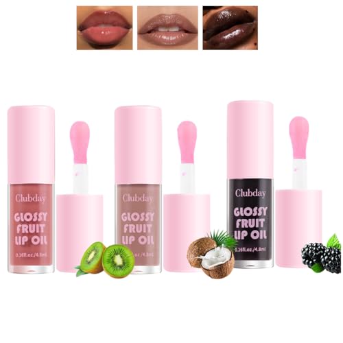 Pakivs 3 Color Plumping Lip Oil Getönt,Fruchtgeschmack Feuchtigkeitsspendendes Lippenöl Lang anhaltende pflegende Lippenglasur,Feuchtigkeitsspendende Lipgloss Tönung Lippenstift für Frauen von Pakivs