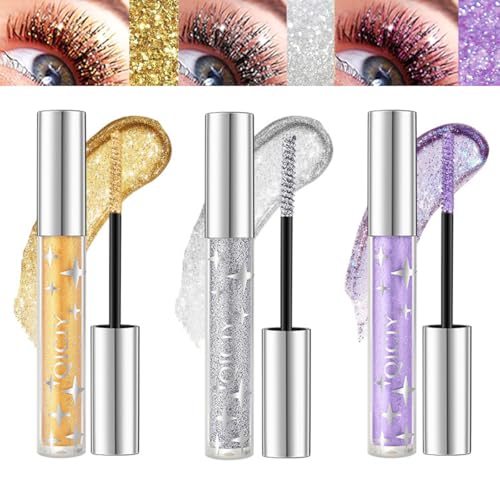 Pakivs 3Pcs Glitter Schimmer Farbige Wimperntusche für Wimpern,3 Farbe Diamant Mascara,Langlebige Wasserdichte Perlglanz-Wimperntusche,Schnell Trocknendes Funkelndes Augen-Make-up für Cosplay,Party von Pakivs