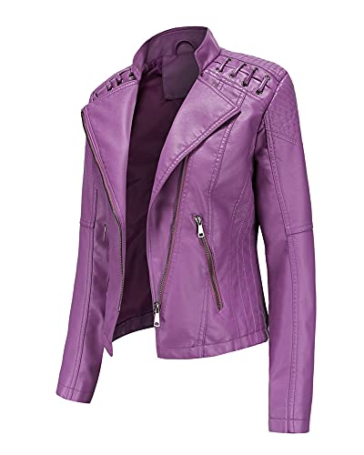 PakyKai Frauen-Kunstleder-Moto-Jacke Dünne Dünne Lederjacke,Lila,3XL von PakyKai