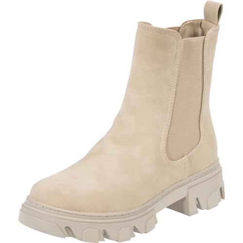 Palado Chelsea Boots Damen Caprera - modische Stiefeletten für Frauen - bequeme Winterschuhe - elegante Winterstiefel mit Absatz Beige/Beige UK4,5 - EU37 von Palado