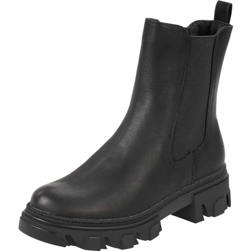 Palado Chelsea Boots Damen Caprera - moderne Kunstleder-Stiefeletten - leicht gefüttert für Herbst und Winter - mit robuster und rutschfester Profilsohle Black/Black UK8 - EU41 von Palado