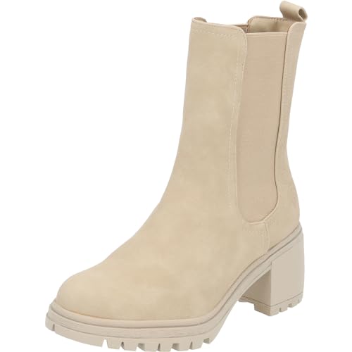 Palado Chelsea Boots Damen Thasos - modische Stiefeletten - elegante Winterschuhe für Frauen - bequeme Stiefel mit Blockabsatz Cream/Cream UK6 - EU39 von Palado