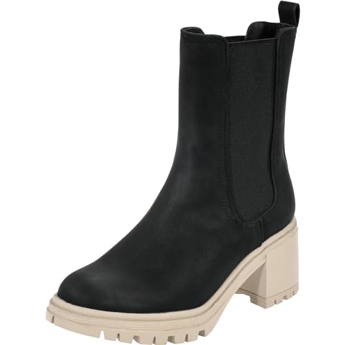 Palado Chelsea Boots Damen Thasos - modische Stiefeletten - elegante Winterschuhe für Frauen - bequeme Stiefel mit Blockabsatz Black/Cream UK6 - EU39 von Palado