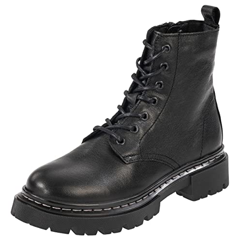 Palado Damen Schnürr-Winterboots Kea - leicht gefütterte Winterstiefel mit Absatz - stiefeletten aus Echtleder - modische Stiefel mit Reißverschluß Schwarz 39 EU von Palado