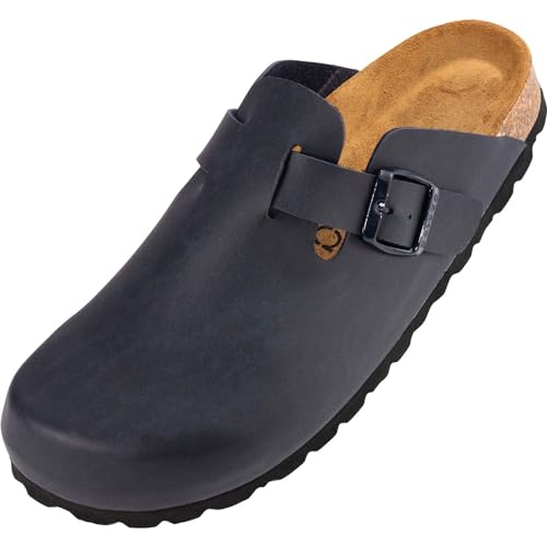 Palado Herren Damen Hausschuhe Kiel - geschlossene Sandalen - extra weiche Innensohle aus Velourleder - Bequeme Clogs - Pantoletten mit Natur Kork-Fußbett Blau 41 EU von Palado