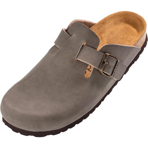 Palado Clogs Herren Kiel - Hausschuhe für Männer - bequeme Sandalen mit Fussbett - elegnate Pantoletten - Sommer Latschen - geschlossene Schuhe Taupe UK10 - EU44 von Palado