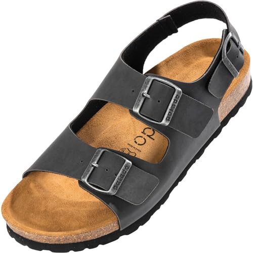 Palado Sandalen Herren Napoli - bequeme Schuhe mit 3 verstellbaren Riemen - Männer Sandaletten mit Natur Kork-Fussbett und Leder-Laufsohle Anthrazit UK11,5 - EU46 von Palado