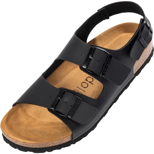 Palado Sandalen Herren Napoli - bequeme Schuhe mit 3 verstellbaren Riemen - Männer Sandaletten mit Natur Kork-Fussbett und Leder-Laufsohle Schwarz UK11,5 - EU46 von Palado