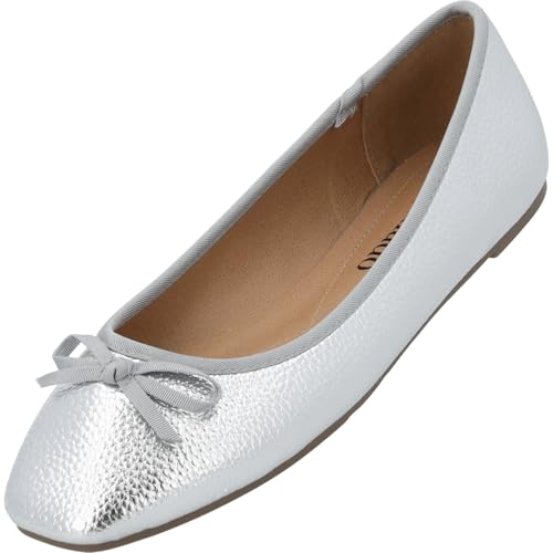 Palado Ballerina Damen Voso - bequeme Slippers - elegante Flats - ideal für Alltag und besondere Anlässe Silber Metallic UK7 - EU40 von Palado