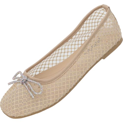 Palado Ballerinas Damen Menera by Sila Sahin - bequeme Slippers - elegante Flats - ideal für Alltag und besondere Anlässe Beige Glitzer UK6 - EU39 von Palado