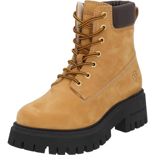 Palado Boots Damen Solta - bequeme Winterstiefel - elegante Stiefeletten für Frauen - Winterschuhe aus feinstem Echtleder - modische Schnürstiefeletten mit Absatz gelb/schwarz UK8 - EU41 von Palado