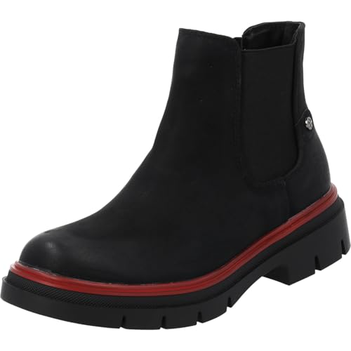 Palado Chelsea Boots Damen Natlee - bequeme Boots - leicht gefütterte Stiefeletten - modische Stiefel Schwarz/Rot UK5,5 - EU38 von Palado