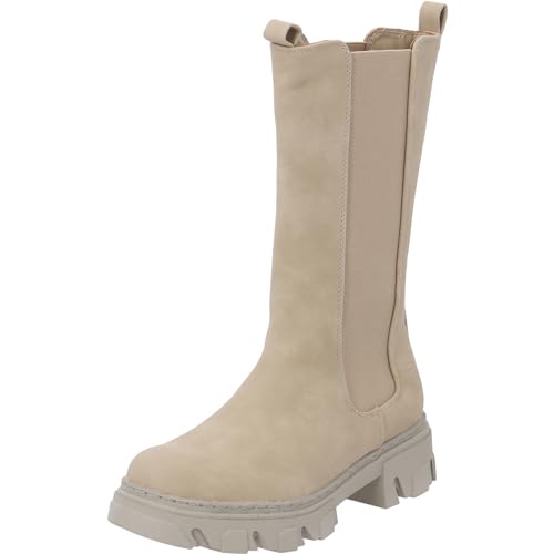 Palado Chelsea Boots Damen Nikolosi - modische WInterstiefel - elegante Stiefeletten für Frauen - bequeme Stiefel mit Blockabsatz - stilvolle Weitschaftstiefel Beige UK8 - EU41 von Palado