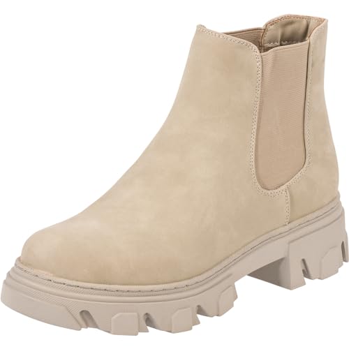 Palado Chelsea Boots Damen Paros - modische Stiefeletten - leicht gefütterte Boots - elegante Stiefel Cream/Cream UK5,5 - EU38 von Palado