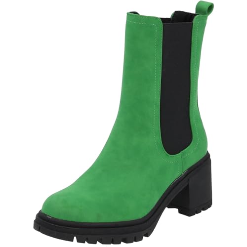 Palado Chelsea Boots Damen Thasos - modische Stiefeletten - elegante Winterschuhe für Frauen - bequeme Stiefel mit Blockabsatz GREEN UK3,5 - EU36 von Palado