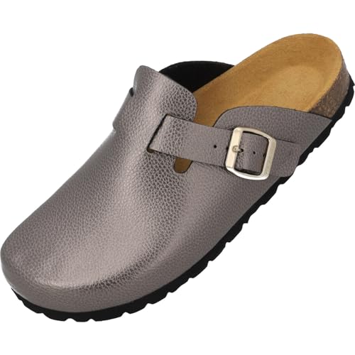 Palado Clog Damen Kiel Textura - Bequeme Hausschuhe Made in Spain - modische Pantoletten mit Kork-Fußbett - Sommerschuhe Grau Metallic UK6 - EU39 von Palado