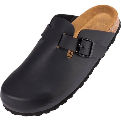 Palado Herren Damen Hausschuhe Kiel - geschlossene Sandalen - extra weiche Innensohle aus Velourleder - Bequeme Clogs - Pantoletten mit Natur Kork-Fußbett Black 48 EU von Palado