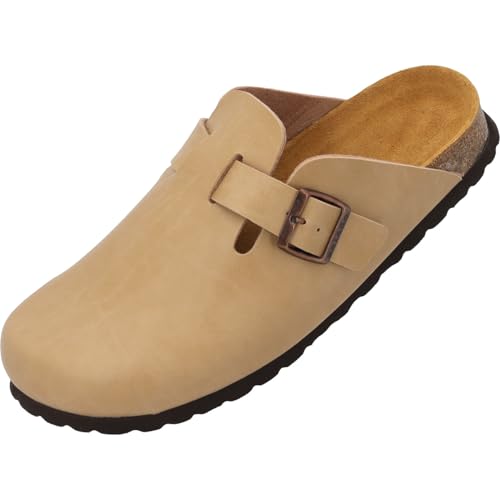 Palado Clogs Kiel Herren – bequeme Hausschuhe Made in Spain - modische Pantoletten mit Kork-Fußbett - Sommerschuhe Beige UK8 - EU41 von Palado