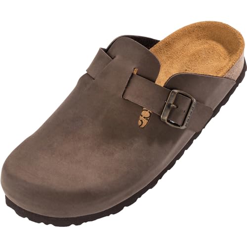Palado Clogs Kiel Herren – Bequeme Hausschuhe Made in Spain - modische Pantoletten mit Kork-Fußbett - Sommerschuhe Braun UK12,5 - EU47 von Palado