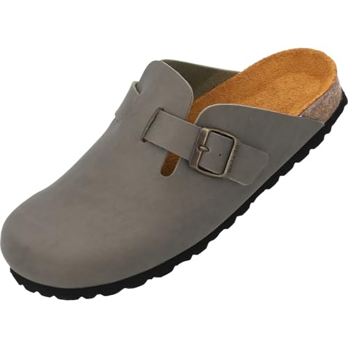 Palado Clogs Kiel Herren – bequeme Hausschuhe Made in Spain - modische Pantoletten mit Kork-Fußbett - Sommerschuhe Grau UK9,5 - EU43 von Palado