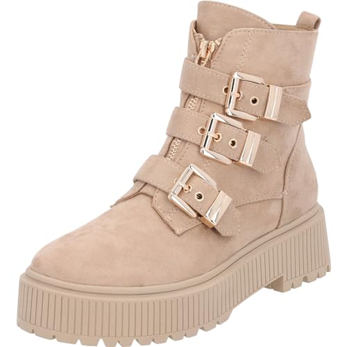 Palado Stiefeletten Damen Beyeal – bequeme Stiefel – ungefütterte Winterschuhe – elegante Boots für Übergangszeiten Beige UK5,5 - EU38 von Palado