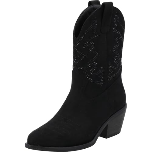 Palado Cowboystiefel Damen Meldy by Sila Sahin – modische Boots - ungefütterte Stiefel - bequeme Stiefeletten Schwarz UK6 - EU39 von Palado