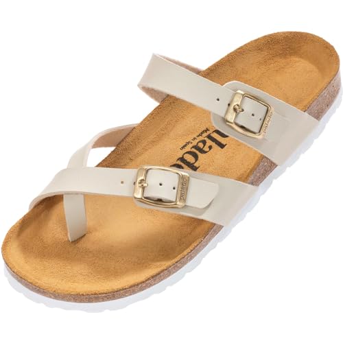 Palado Damen Pantoletten Cres Matt - extra bequeme Sandalen - Hausschuhe mit Natur Kork - Made in EU - mit Sohle aus natur Leder Beige UK9 - EU42 von Palado