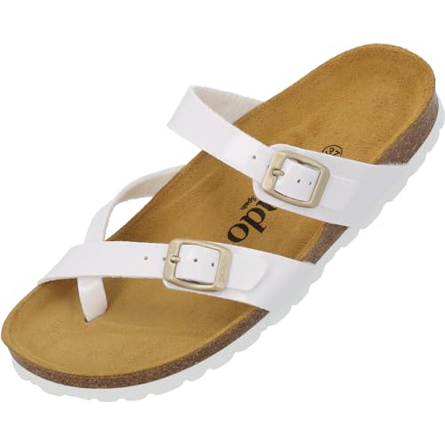 Palado Pantoletten Damen Cres Lack – bequeme Sandalen Made in Spain - Hausschuhe mit dampfendem Kork-Fußbett - modische Sommerschuhe Weiß UK9 - EU42 von Palado