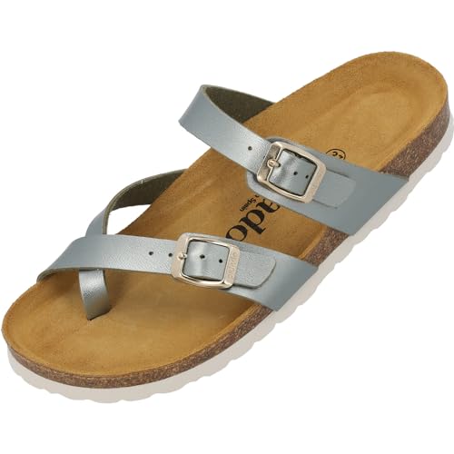Palado Pantoletten Damen Cres Metallic - elegante Sandalen Made in Spain - bequeme Hausschuhe mit dämpfendem Kork-Fußbett - modische Sommerschuhe Olive UK7 - EU40 von Palado