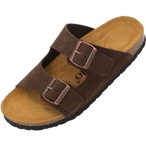 Palado Damen Pantoletten Korfu Premium Leder - Hausschuhe mit verstellbaren Riemen - Sandalen Schuhe mit Sohle aus feinstem Veloursleder Braun UK6 - EU39 von Palado